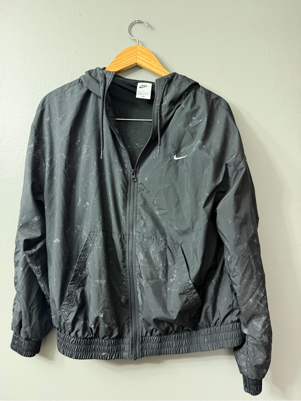 Nike Black Hooded Windbreaker with White Speckle Detail large